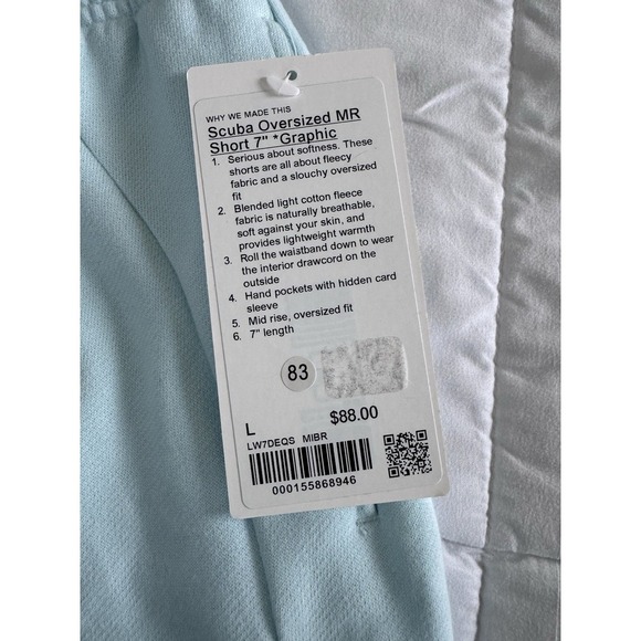 New Lululemon Scuba Oversized MR Short 7" Graphic Women's Size Large Light Blue - Picture 8 of 11